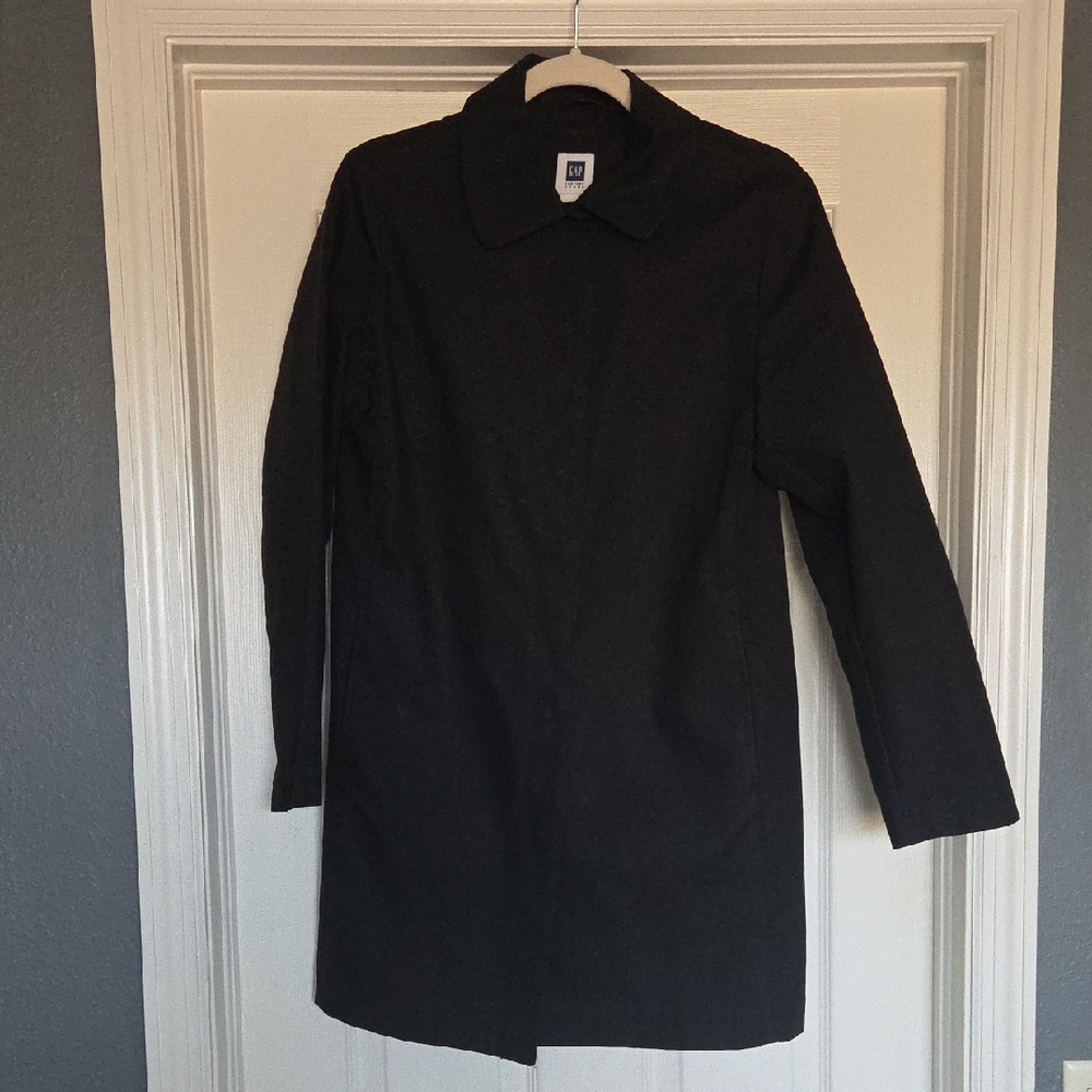 Women's GAP Long Black Dress Coat Jacket W/ Two Side Pockets Size XS, LNWOT